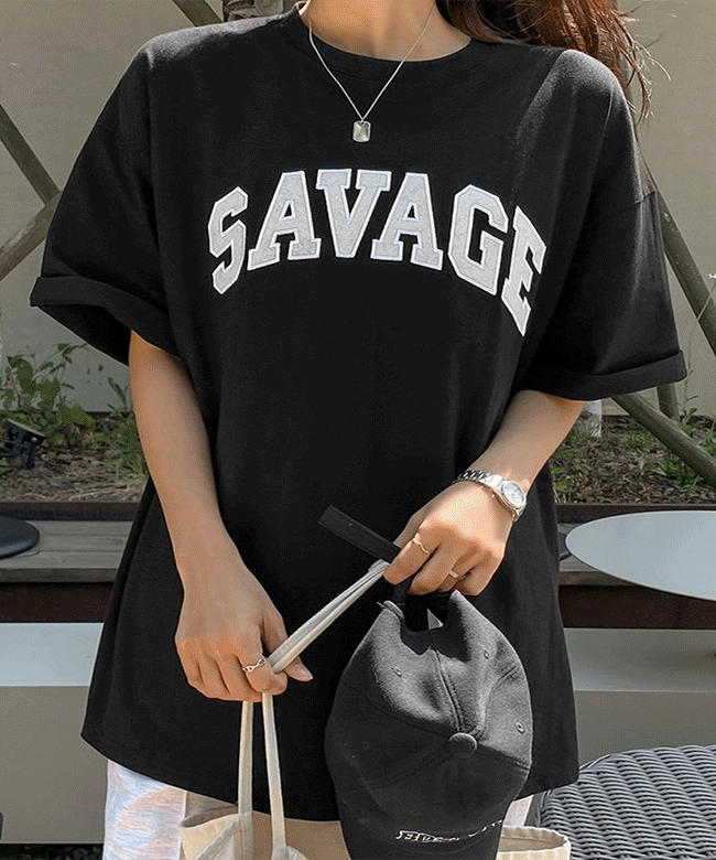 Savage 자수패치 루즈핏 반팔 티셔츠 4col