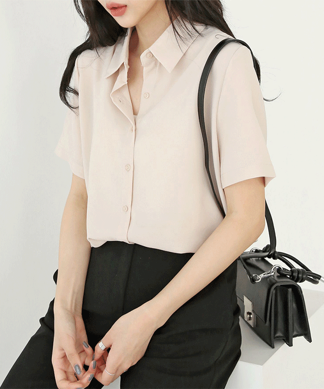 링클프리 반팔 여성 쉬폰 기본 셔츠 블라우스 7col